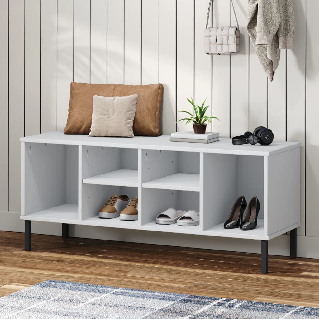 OSLO Solid Pine Wood Shoe Rack with Metal Legs – Modern Entryway Storage (106 cm)